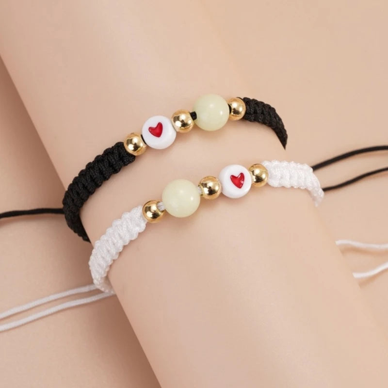 Pulsera De Corazón Con Pepita Luminosa Tejida Para Parejas