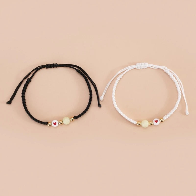 Pulsera De Corazón Con Pepita Luminosa Tejida Para Parejas