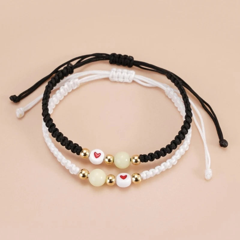 Pulsera De Corazón Con Pepita Luminosa Tejida Para Parejas