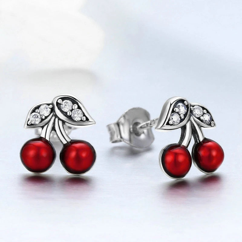 Aretas En Plata Ley 925 De Cereza Dulce