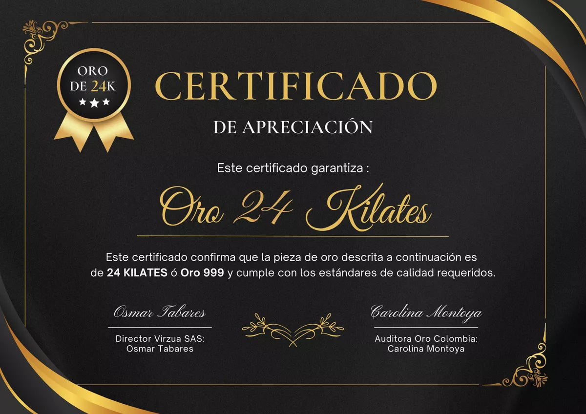 Certificado de Oro de 24 Kilates de Autenticidad Apreciación