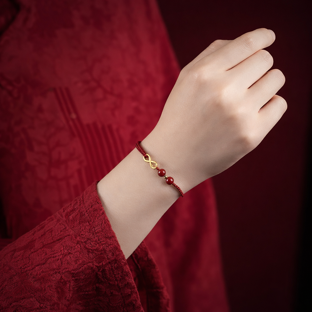 Pulsera Prosperidad Infinito Oro 18k y Piedra Cinabrio