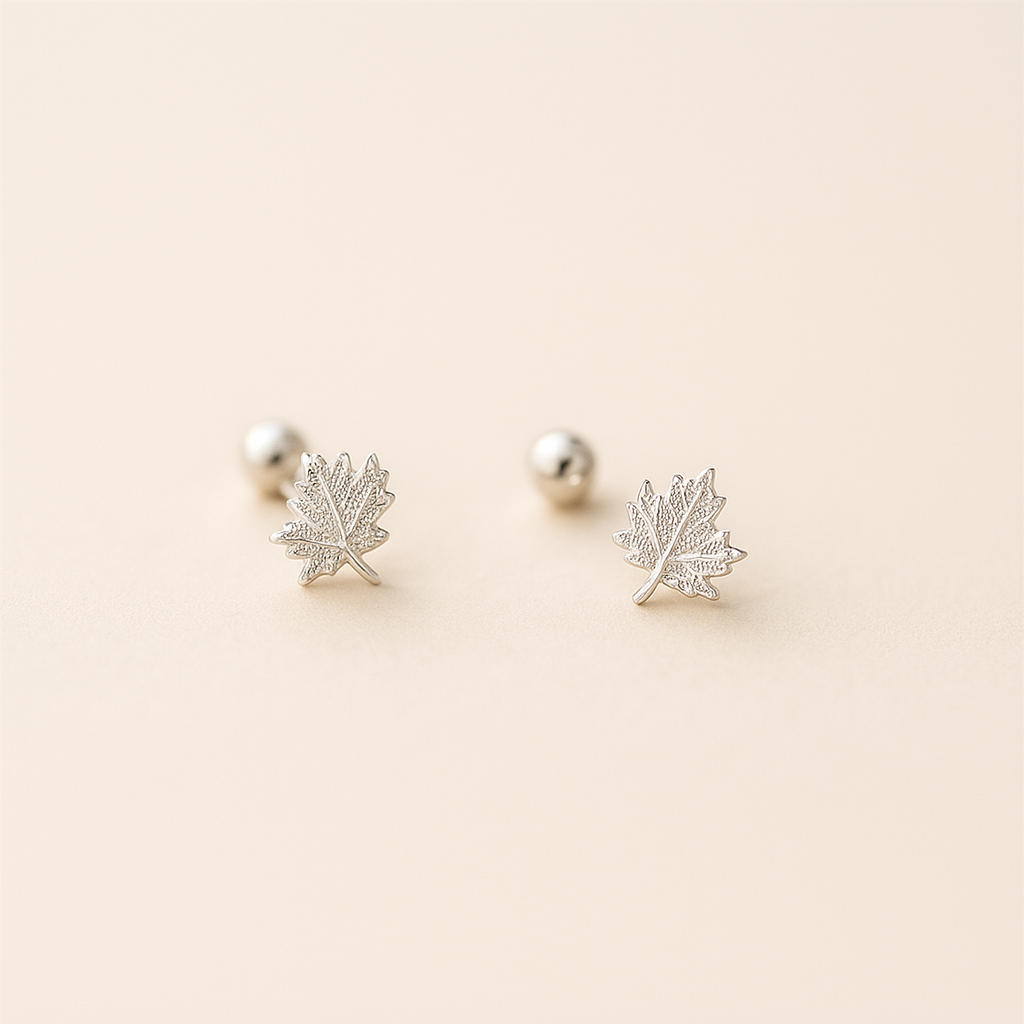 Aretes de Plata Ley 925 con Diseño de Hoja