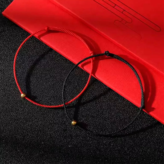 Pulsera Hilo Rojo Pepita De Oro 4mm