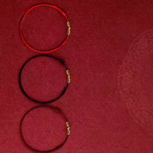 Pulsera De Hilo Con Balín Cilindro Oro Real 18K