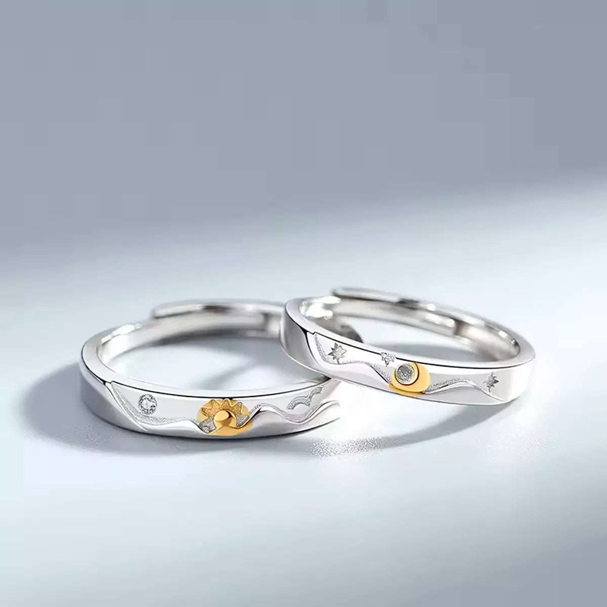 Anillos Sol y Luna en Plata de Ley 925 con Certificado Autenticidad