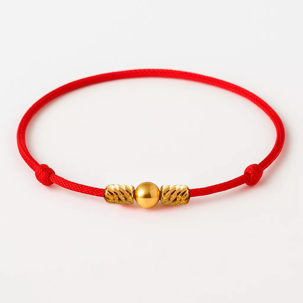 Pulsera De Hilo Con Balín Cilindro En Oro Real De 18 Kilates