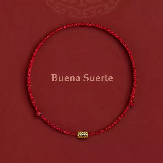 Amuleto Hilo De Destino Cilindro Canalizador En Oro 18k