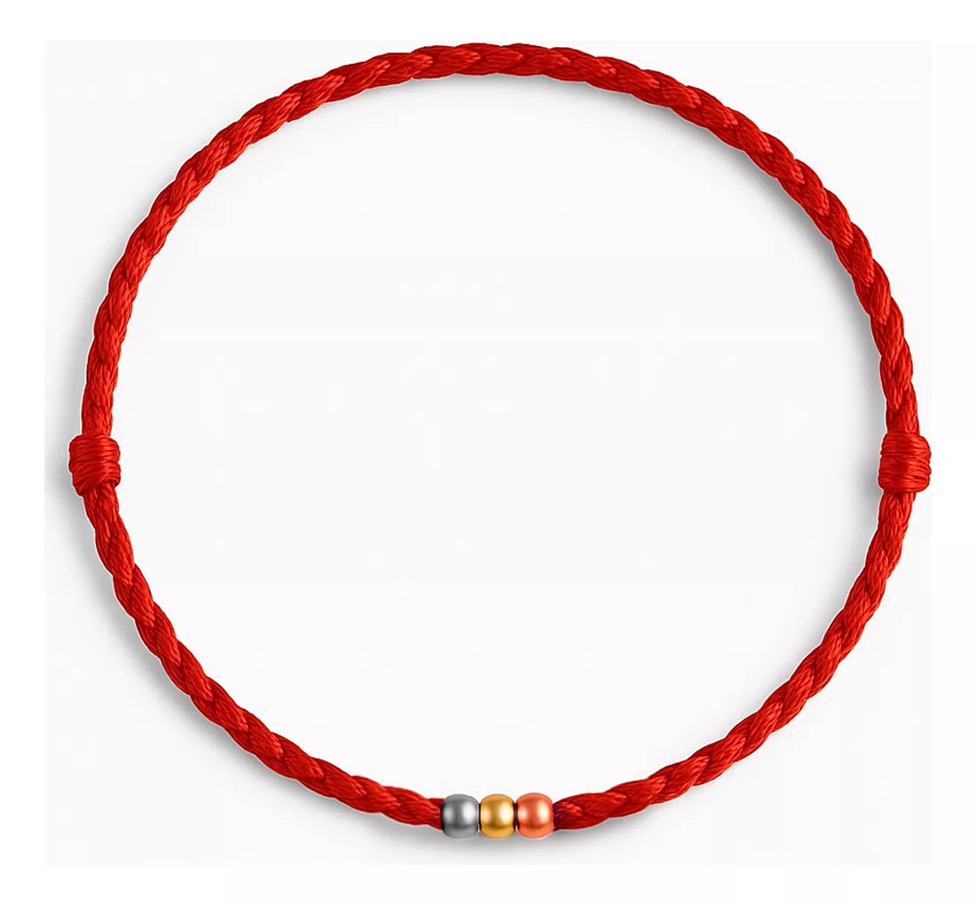 Pulsera Hilo Rojo De Los Tres Oros En Oro Real De 18 Kilates