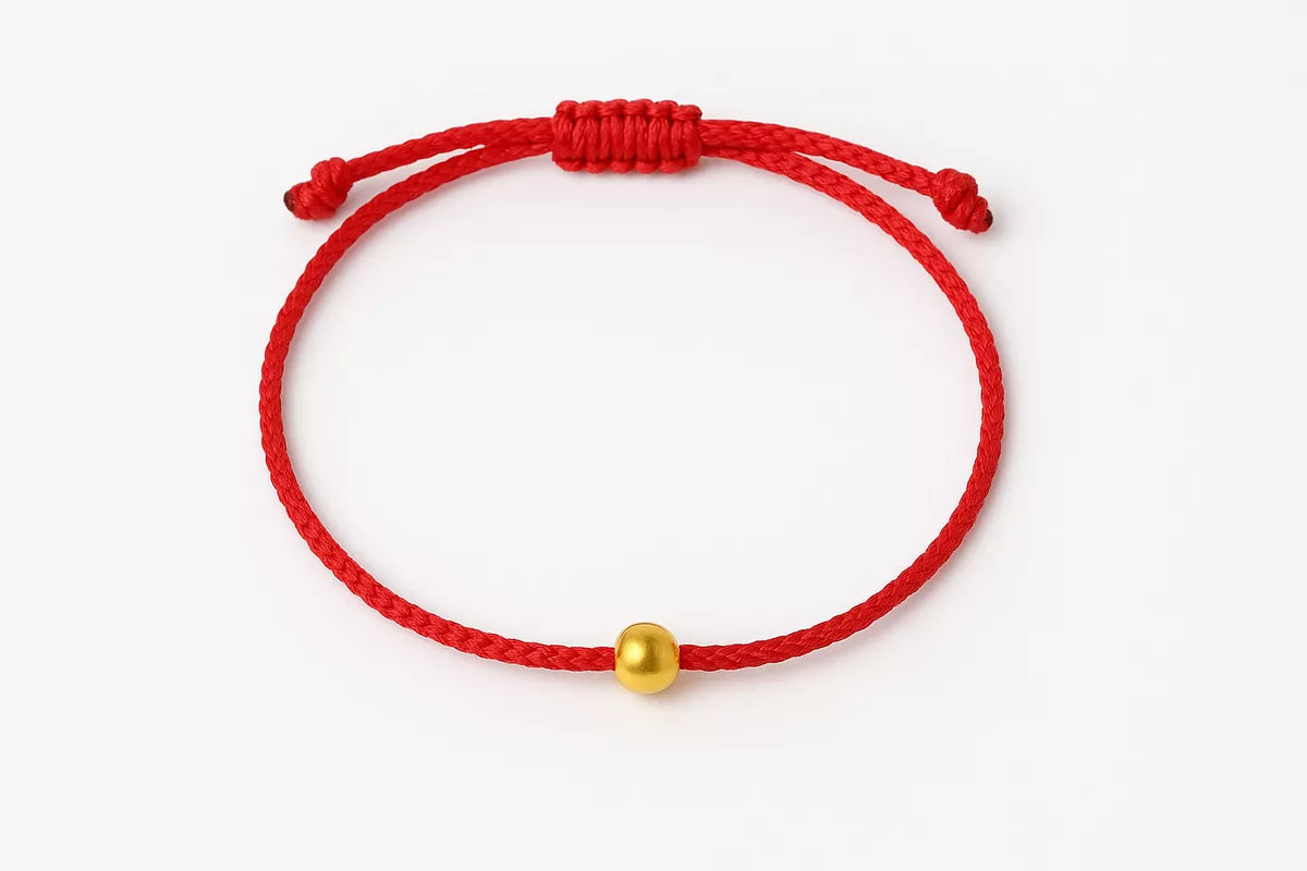 Pulsera Hilo Rojo Pepita De Oro 4mm