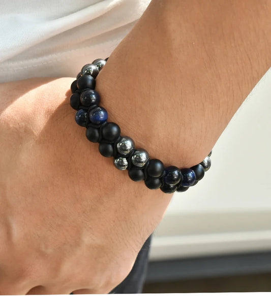 Pulsera doble Onix Mate-Malaquita-Ojo Tigre