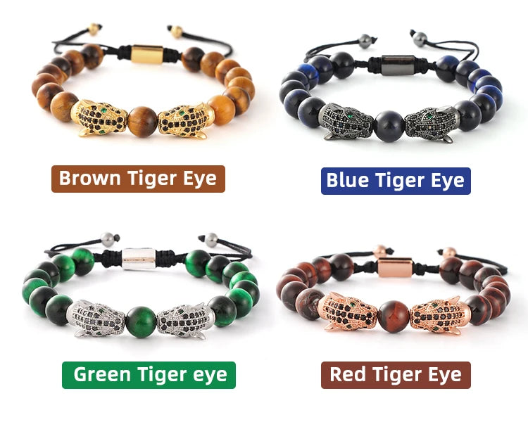 Pulsera Cuarzo y Cabezas de Leopardo
