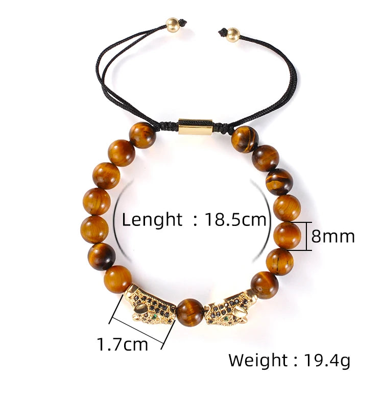 Pulsera Cuarzo y Cabezas de Leopardo