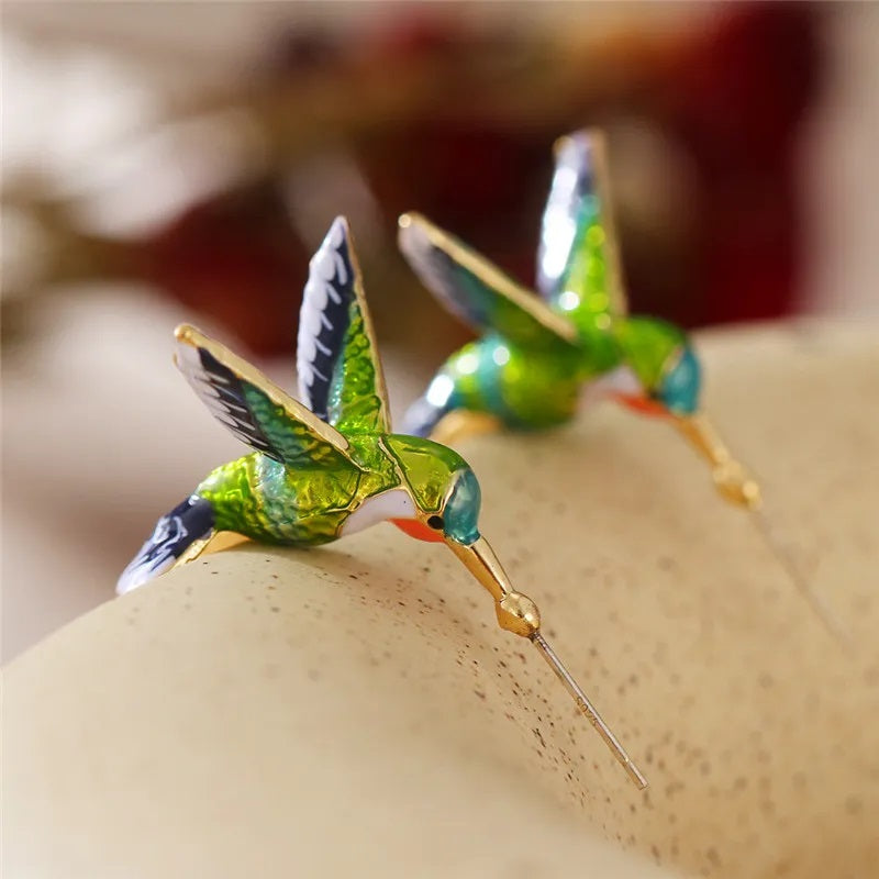 Pendientes Colibrí De Cobre Bañados En Acrílico (no Oxida)