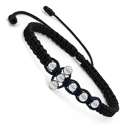 Pulsera Cruz Balines Plata Ley