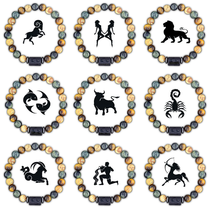 Pulsera Con Signo Zodiacal De Piedras Naturales Ajustable