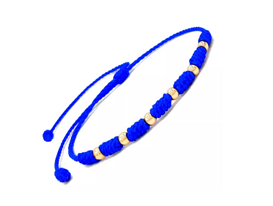 Pulsera de 7 nudos en balines de Oro de 18k color azul