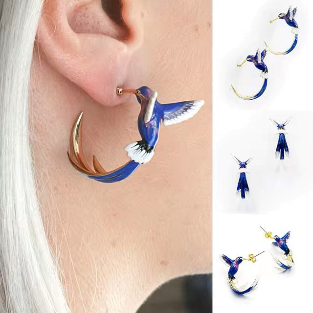 Pendientes Colibrí De Cobre Bañados En Acrílico (no Oxida)
