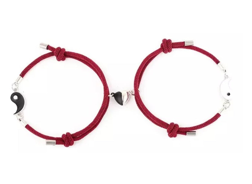 Pulsera Ying-yang Para Pareja De Cordón + Corazón Magnético