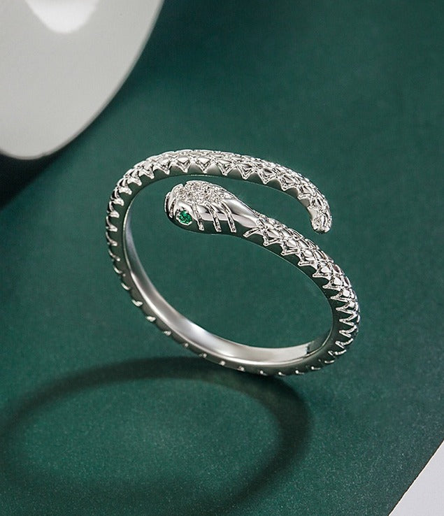 Anillo De Serpiente Ajustable De Plata De Ley 925 Con Zircones