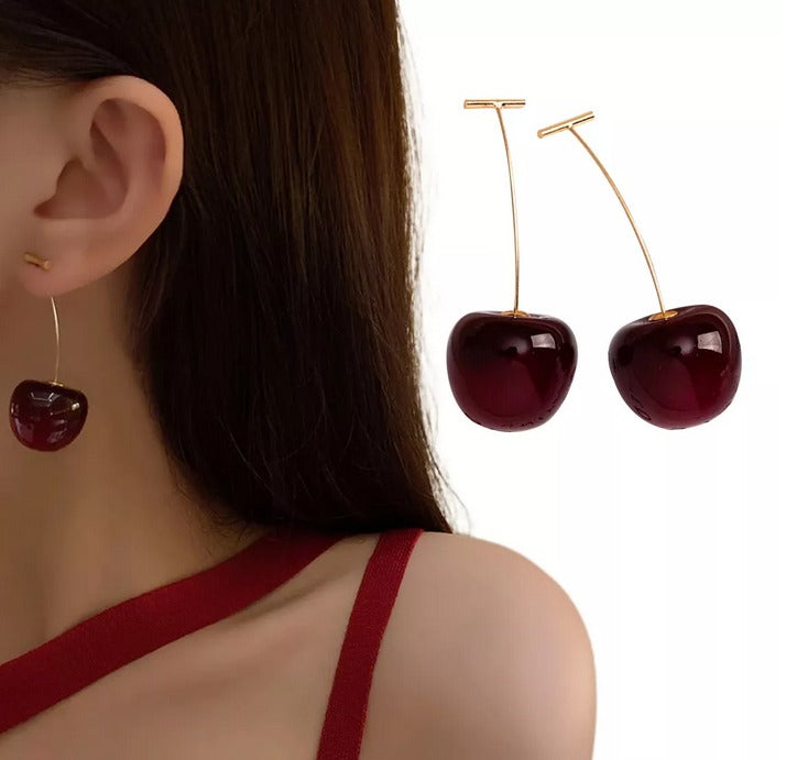 Pendientes Colgantes De Cereza Para Mujer De Lujo
