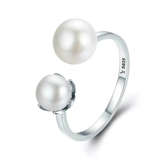 Anillo Ajustable De Plata Ley 925 Con Perlas De Agua Dulce