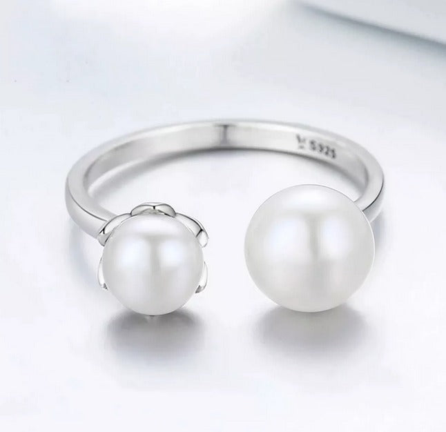 Anillo Ajustable De Plata Ley 925 Con Perlas De Agua Dulce