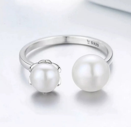 Anillo Ajustable De Plata Ley 925 Con Perlas De Agua Dulce