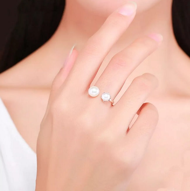 Anillo Ajustable De Plata Ley 925 Con Perlas De Agua Dulce