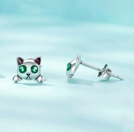 Pendientes De Gato En Plata De Ley 925 Iluminan En Oscuridad