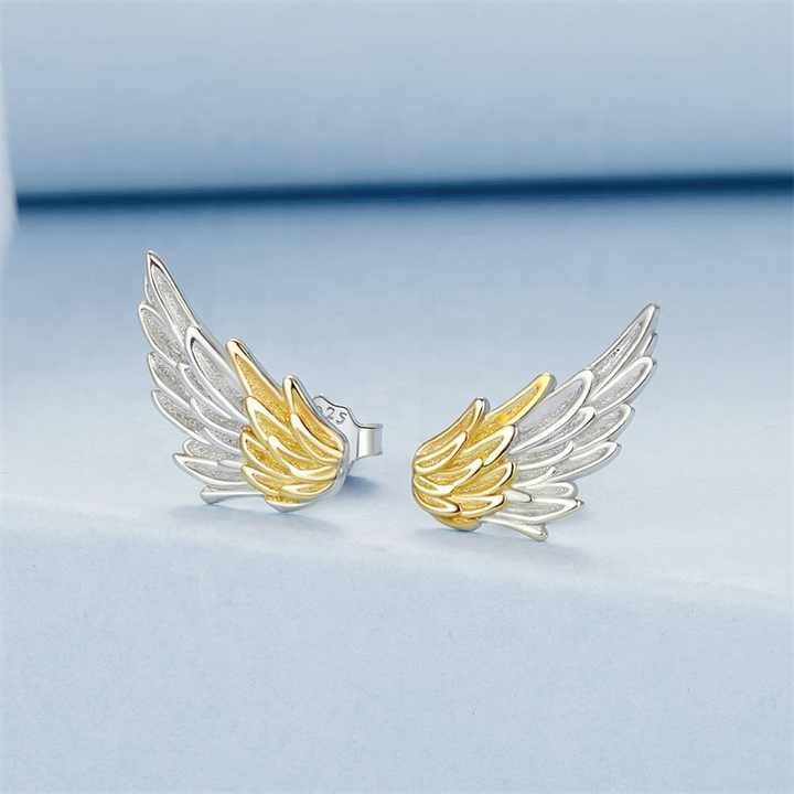 Aretes Alas de Ángel – Plata 925 con Detalles Dorados