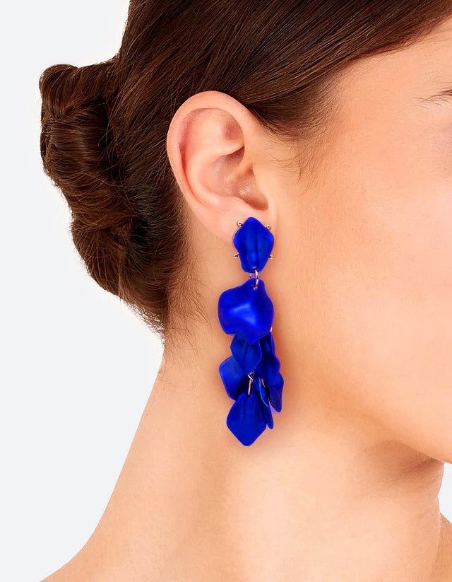 Aretes de Pétalos Azul Metalizado