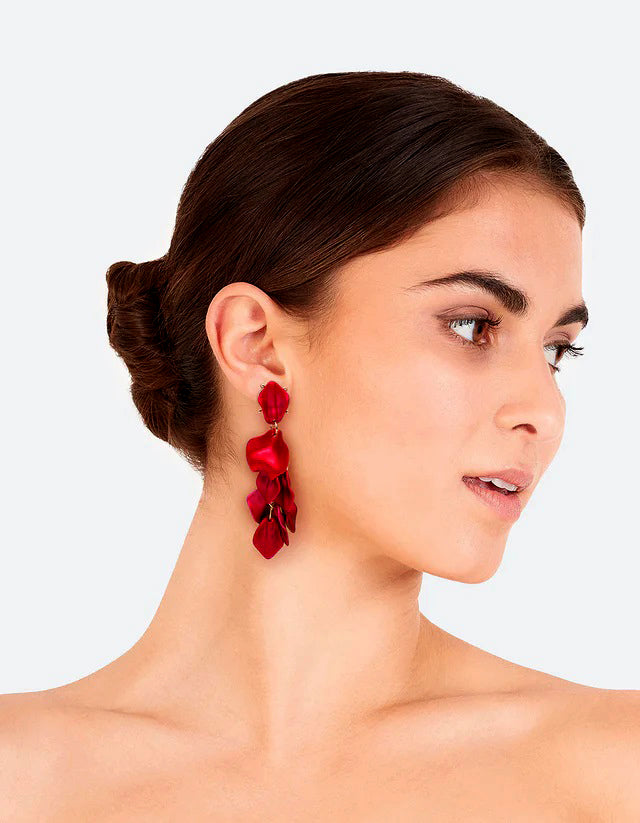 Aretes de Pétalos Rojo Metalizado