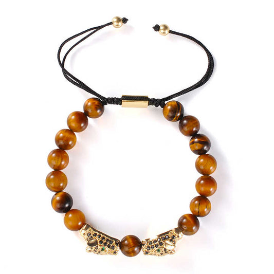 Pulsera Cuarzo y Cabezas de Leopardo