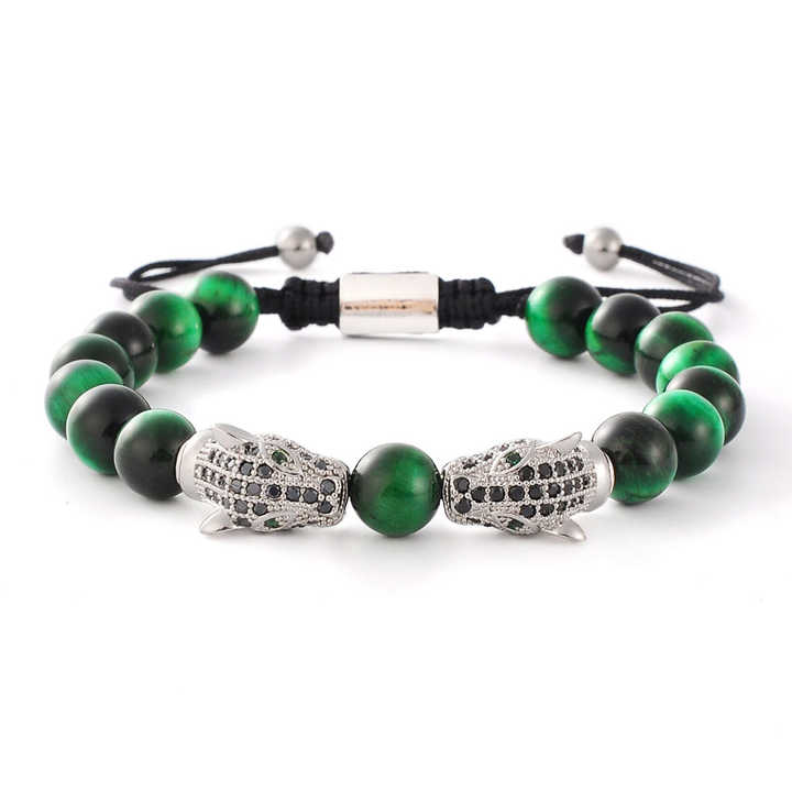 Pulsera Cuarzo y Cabezas de Leopardo