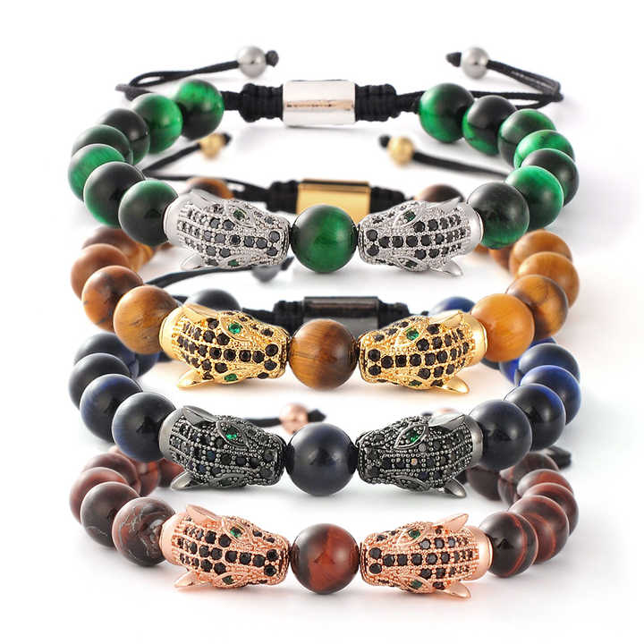 Pulsera Cuarzo y Cabezas de Leopardo