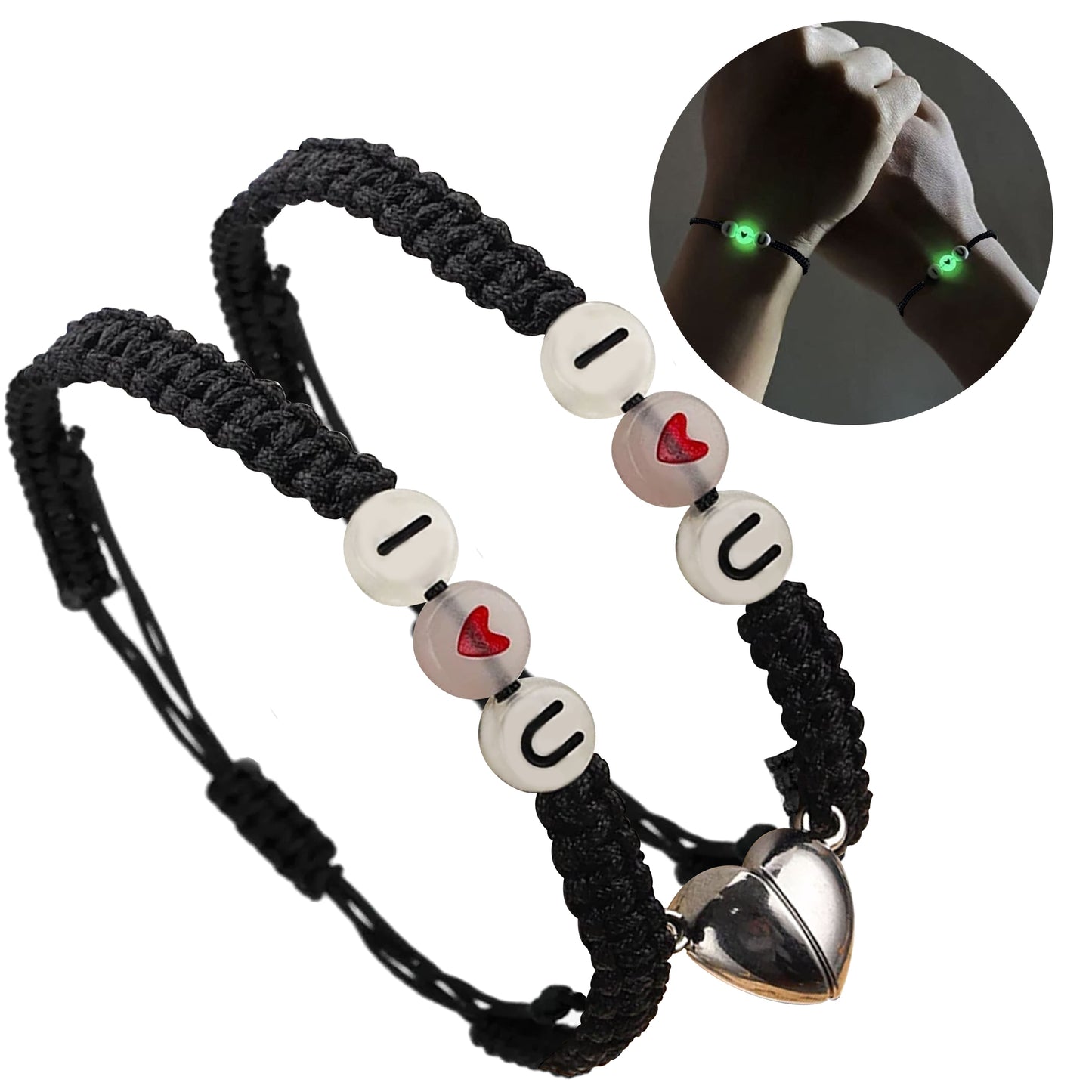 Pulseras Parejas Loveyou Luminosas X2 + Corazones Magnéticos