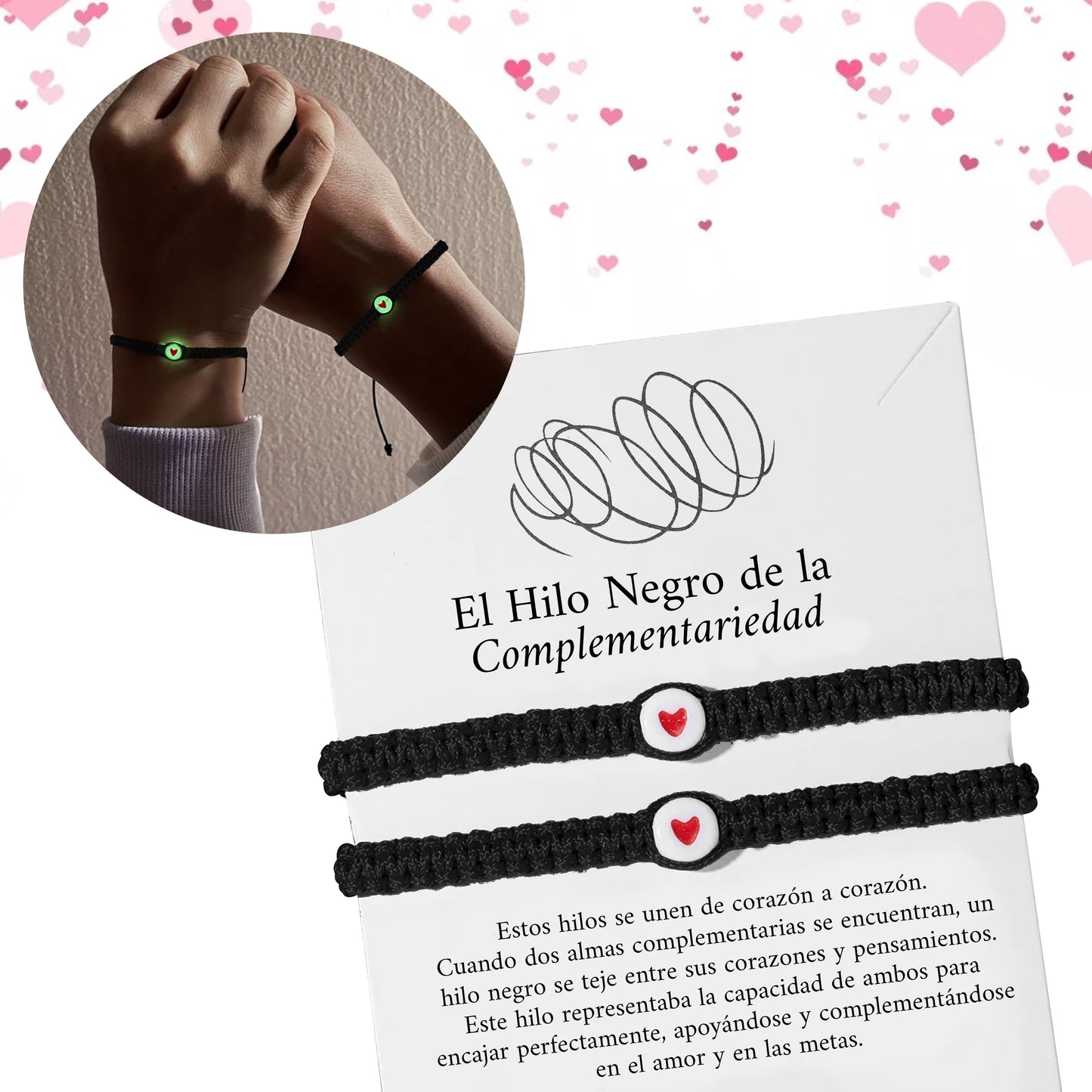 Pulsera De Parejas De Cordón Macramé Con Corazón Luminoso x2