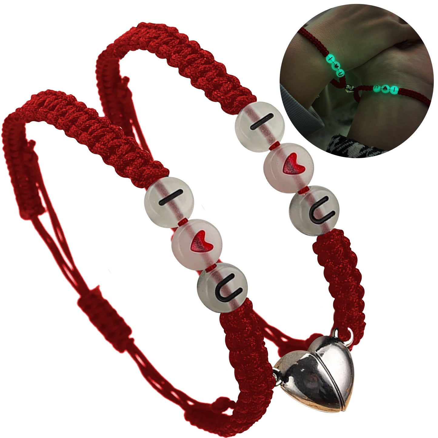 Pulseras Parejas Loveyou Luminosas X2 + Corazones Magnéticos