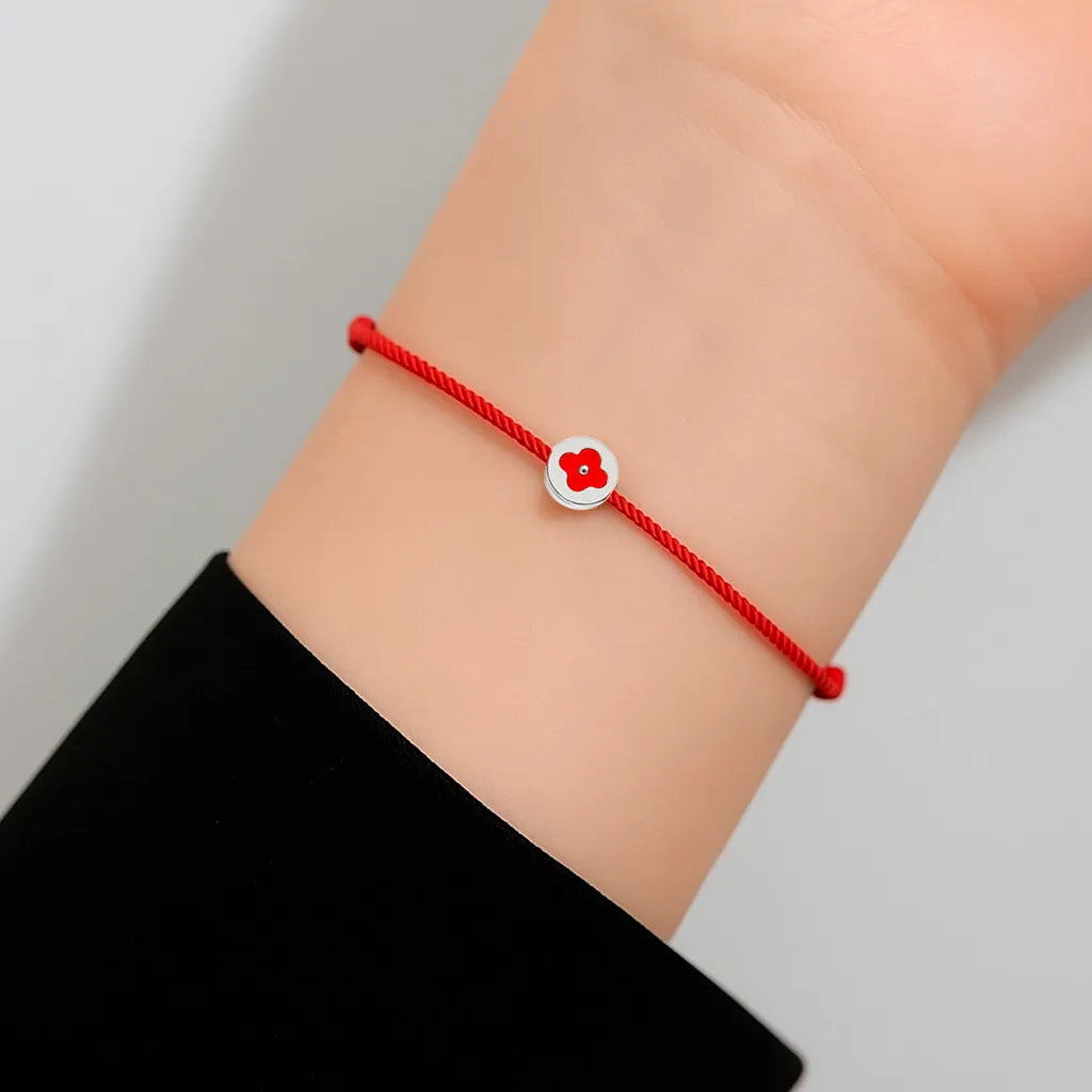Pulsera Trébol Rojo Del Destino Plata Ley Real Esterlina 925