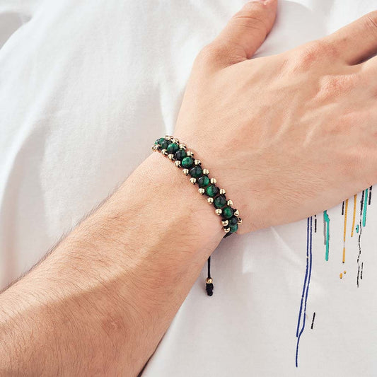 Pulsera Tres Líneas Oro 18k y Cuarzos Naturales