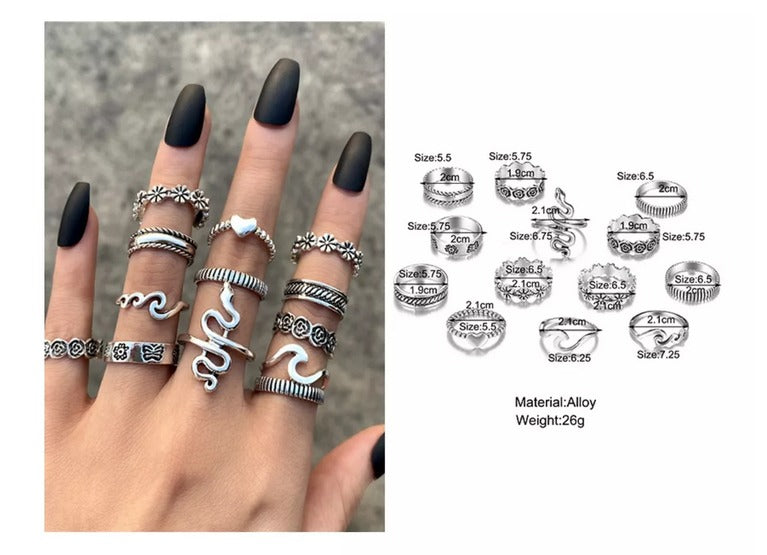 set de anillos vintage acero