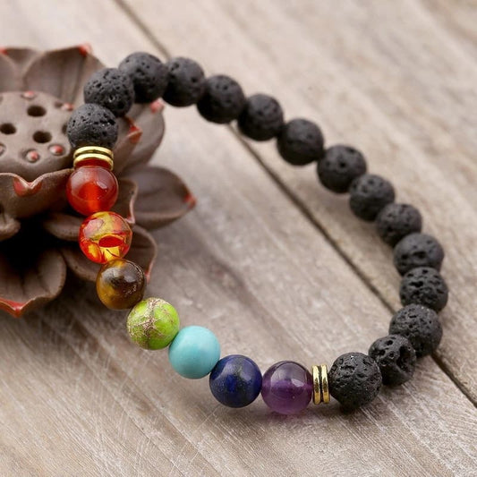 Pulsera De 7 Chakras Piedras Naturales + Piedras Volcánicas