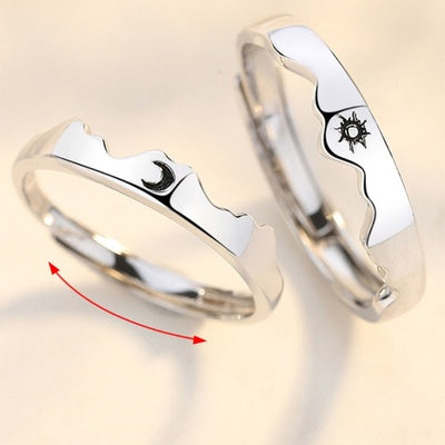 Anillo Sol Y Luna Para Parejas Ajustable Bañado En Plata X2