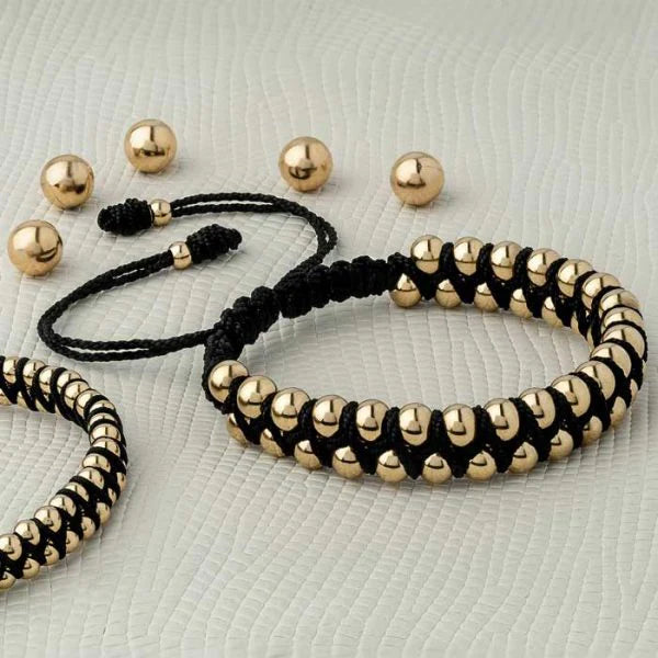 Pulsera Balines Grandes De Oro Laminado 18k Trenzada