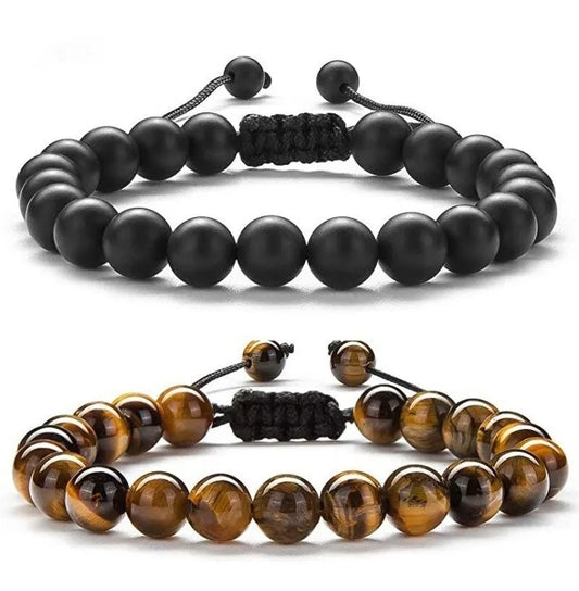 Pulseras Para Parejas En Piedra Natural (Ojo De Tigre y Onix)