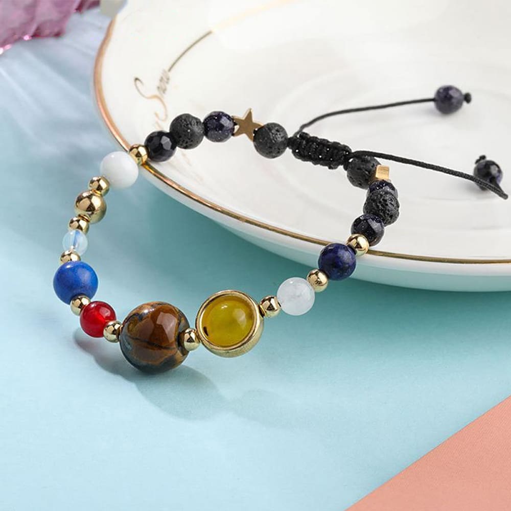 Pulsera Sistema Solar Universo 12 Planetas Cuentas De Piedra