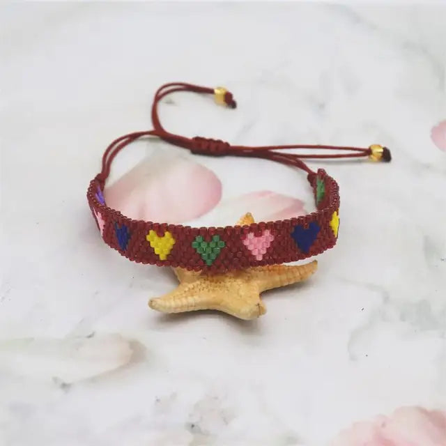 Pulsera Miyuki Ajustable de Corazones ❤️❤️❤️
