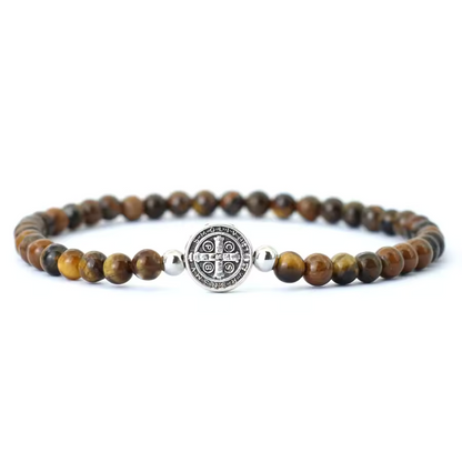Pulsera de San Benito en Plata y Cuarzos Naturales