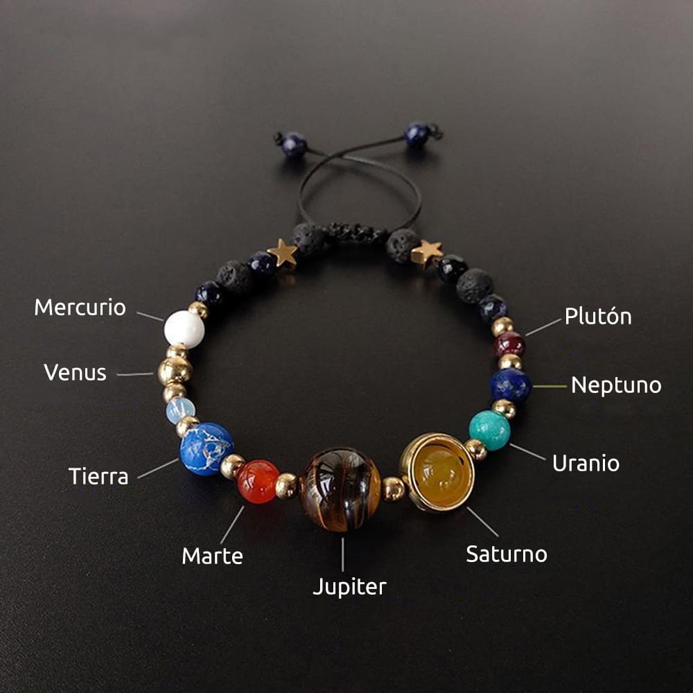 Pulsera Sistema Solar Universo 12 Planetas Cuentas De Piedra